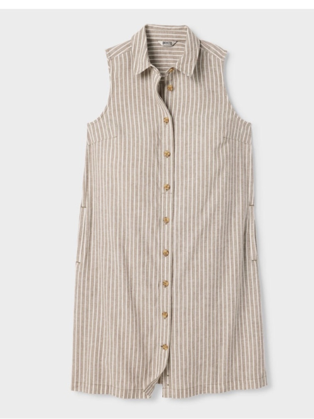 DULUTH TRADING OVER EASY LIGHTWEIGHT HEMP SHIRT DRESS TAN & BEIGE STRIPES SMALL